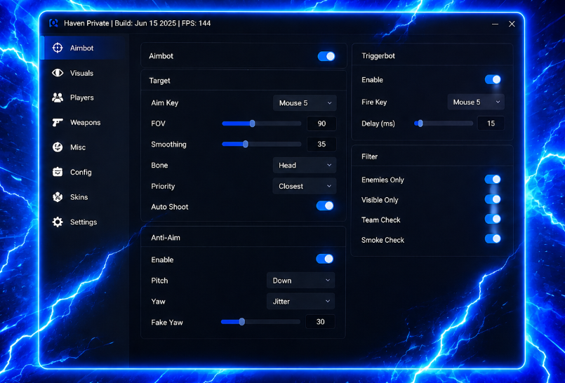 Interface do cliente externo com painel de configurações